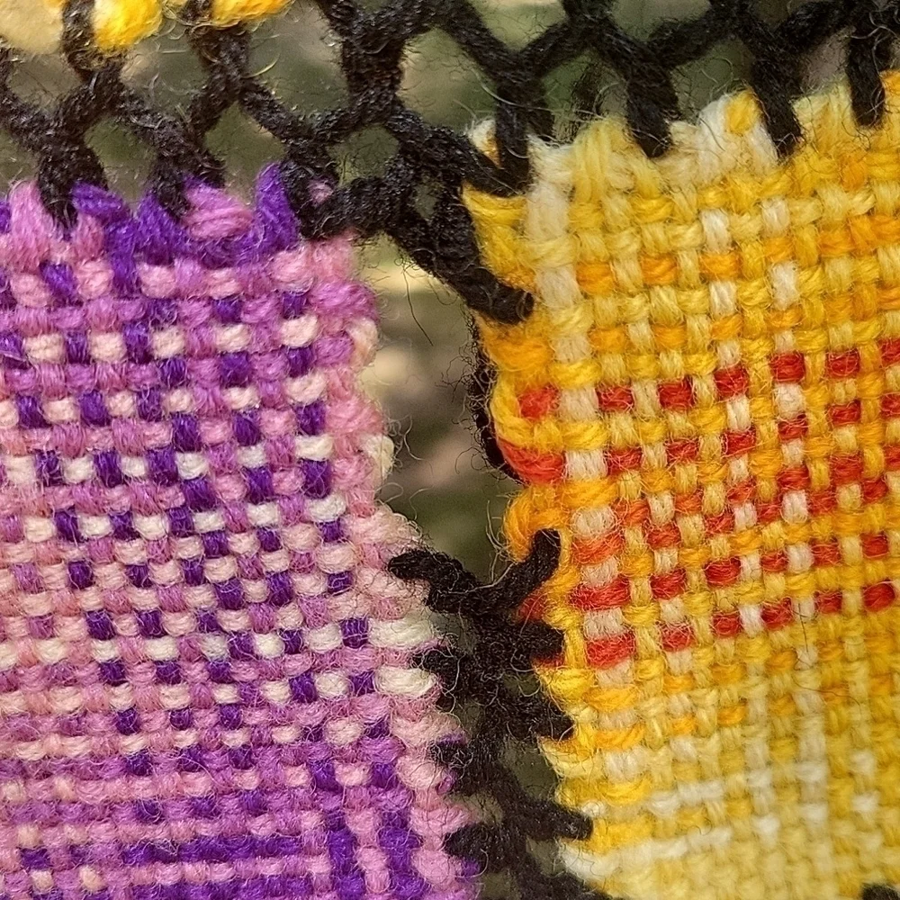 HANDMADE 1970s Rainbow Woven Knit Granny Square Patchwork Wall Throw